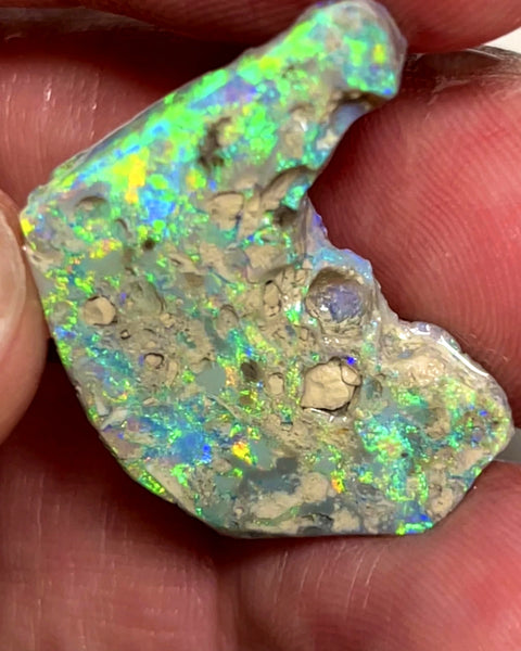 Lightning Ridge Opal Rough n Rub Single Dark Base Crystal 13cts Showing nice Bright Multifires   25.000 x 20.000 x 4.000 mm WAE66