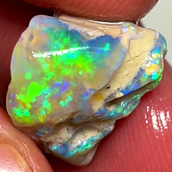 Lightning Ridge 9.5cts Bright knobby Crystal Opal rough lots of Multifires showing 17x11x11 mm 1129