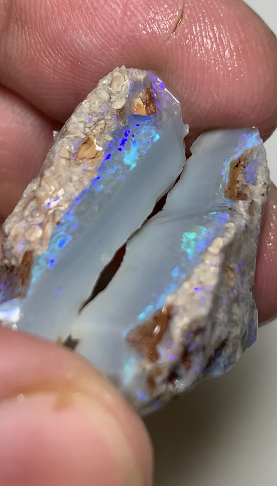 Lightning Ridge Rough Opal Semi Black 40cts Cutters Candy® Thick Seam split pair High Grade Stunning Bright Multifires in stunning bars 33x15x8mm & 30x12x10mm WST40