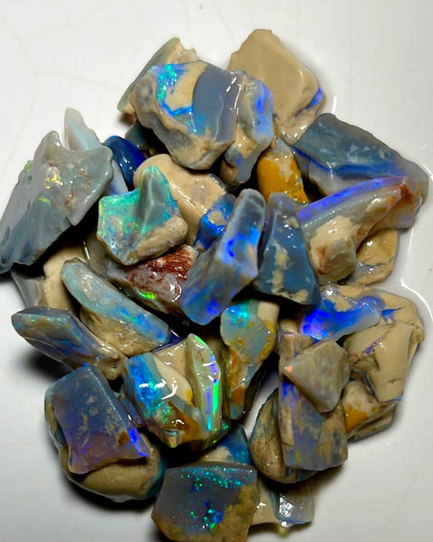 Lightning Ridge Rough  Dark & Crystal Seams Opal Parcel 125cts Lots of Potential & Cutters Lots Bright colours & bars 18x12x5mm to 10x7x6mm WAB80