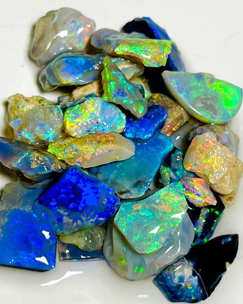 Lightning Ridge Rough n Rubs Opal Parcel 78cts Cutters Select Black Dark & Crystal Very bright & colourful material 15x14x5mm to 5x3x2mm WAC21