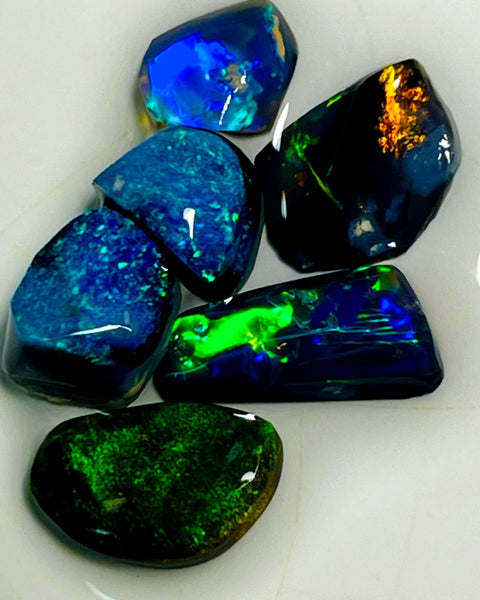 Lightning Ridge Small Opal Rough/Rub/Preforms Parcel Blacks From the Miners Bench® 9.5cts Gorgeous Bright fires 12x7x2.5mm to 8x7x3mm WAC20