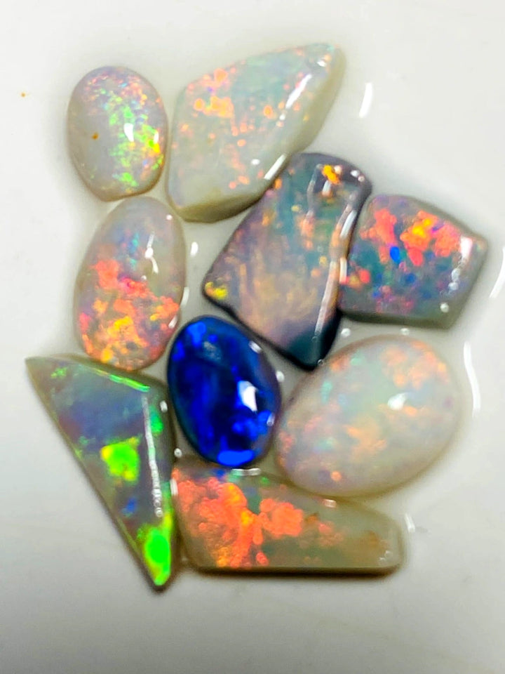 Lightning Ridge Opal Rough Small size Rub Preform Parcel Black Dark & Crystal Miners Bench® 9cts Stunning Bright Multifires & patterns to faces 12x5x3mm to 7x4x2mm WAA16