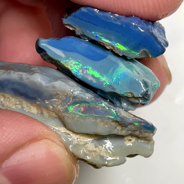 Lightning Ridge Rough Opal 47cts Big Stack of Thick Dark Base Seams Bright Multi colour fires to Cut / carve & polish 35x15x10mm to 20x15x7mm 1008