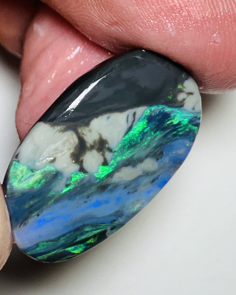 Lightning Ridge Rough / Rub Semi Black opal 21.4cts Mother Nature's Oil painting Picture stone with Bright multicolours 30x18x4mm WSU53