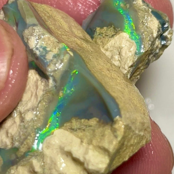 Bling Huge Grawin Dark base Multicolour Seam opal formation split pair 120.00cts Exotic Bright Vibrant Green dominant M.fires Sand/clay host rock Own a piece of Grawin 35x30x17 & 25x17x9 mm NSW040