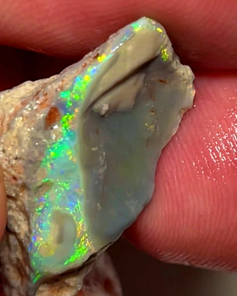 Lightning Ridge Rough Opal Dark Base Untouched Seam 13.5cts High Grade Bright Multifires in stunning bar 29x14x8mm WAC08