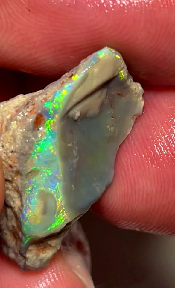 Lightning Ridge Rough Opal Dark Base Untouched Seam 13.5cts High Grade Bright Multifires in stunning bar 29x14x8mm WAC08