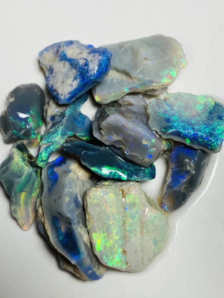 Lightning Ridge Rough Opal Parcel 33cts Semi Black & Crystal High Grade Very Bright Lovely colourful material for cutters 20x8x6mm to 9x5x3mm WSX24