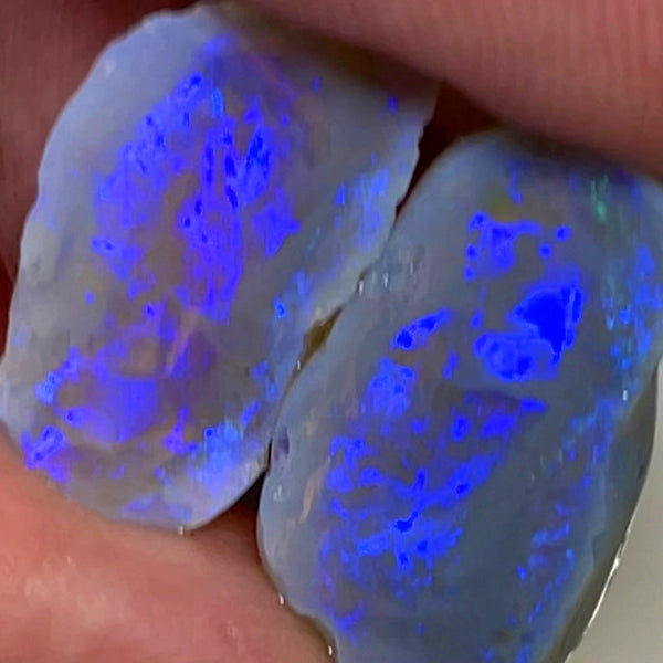 Lightning Ridge Rough Knobby Opal split pair 16.5cts Cutters Dark Stunning bright Blue fires to cut 20x9x7mm 18x10x9mm WAC17