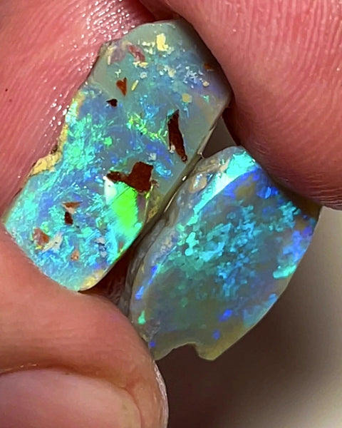 Lightning Ridge Rough / Rubs  Dark Base Seam opal Miners Bench® 10.5cts Gorgeous Bright Multifires 15x12x4mm & 20x8x4mm WAD2