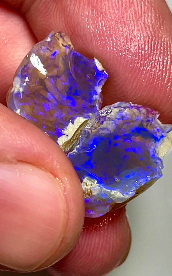 Lightning Ridge Rough Opal 18.5cts Stunning Dark Crystal Knobby Split with Deep bars with Vibrant Blues 18x10x9mm to 16x12x7mm WAD33