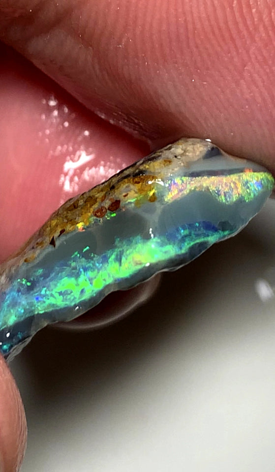 OPAL MONTH SPECIAL Lightning Ridge Rough Opal Dark Base 15cts Cutters Candy Exotic High Grade Bright Multifires in stunning bars 25x15x7mm WSZ59