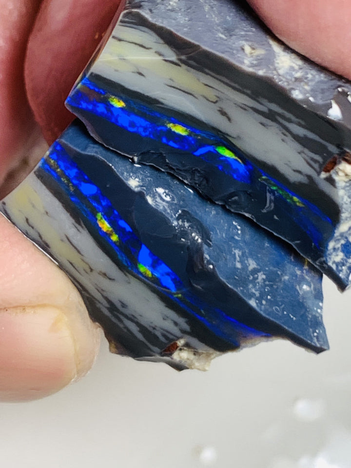 Lightning Ridge Rough Mulga® Black Opal Seam Split 27cts Exotic & Stunning Cutters Gorgeous Multifire bars 25x13x11mm both approx WSU43