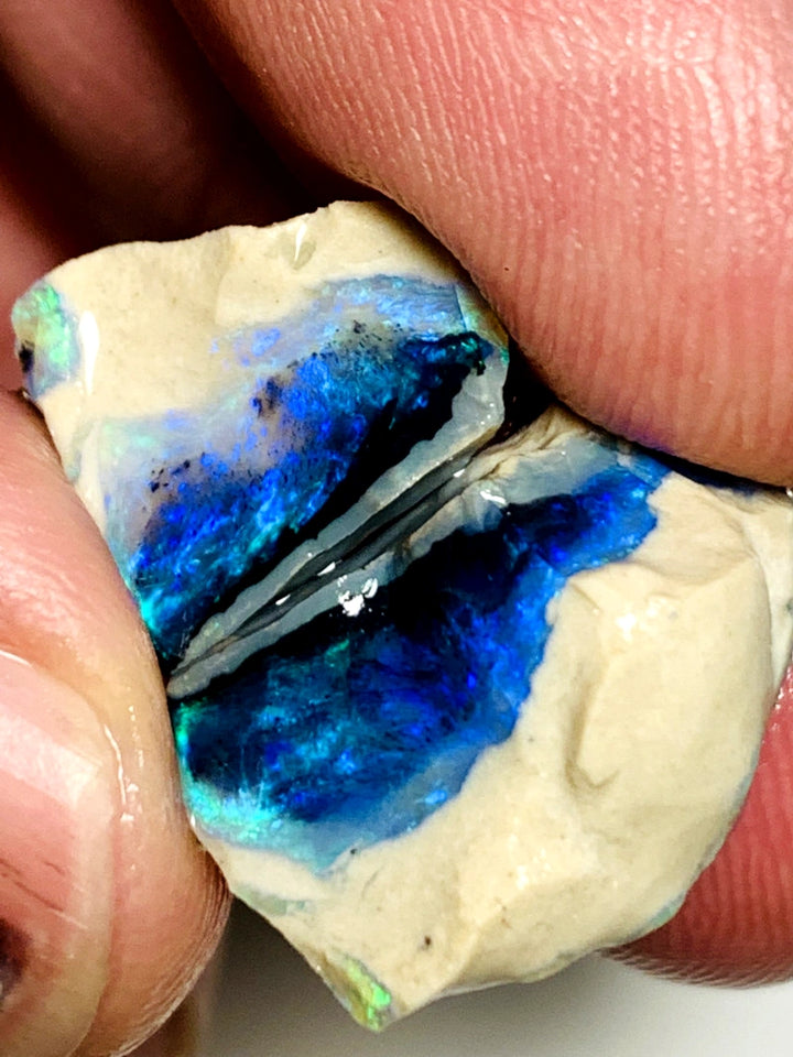 Lightning Ridge Rough Knobby Opal split pair 21cts Cutters Black Exotic Stunning bright Multifires to cut 15x13x12mm & 12x8x3mm WAC01