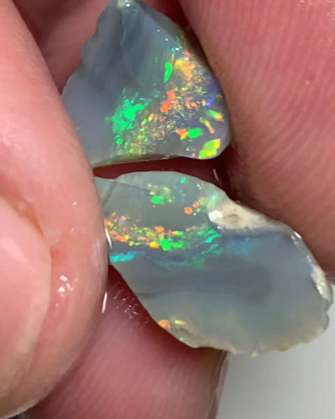 Lightning Ridge Rough Opal Dark Base Small sized Seam Split 5.45cts Seam Split Stunning Multifires 17x8x5mm & 12x9x5mm WSY84