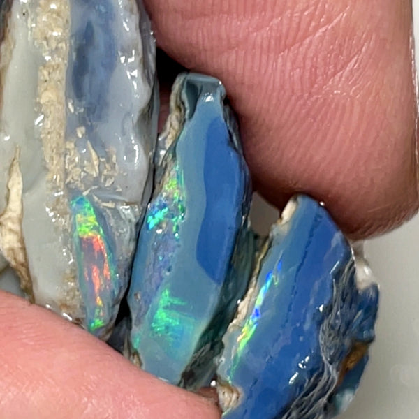 Lightning Ridge Rough Opal 47cts Big Stack of Thick Dark Base Seams Bright Multi colour fires to Cut / carve & polish 35x15x10mm to 20x15x7mm 1008