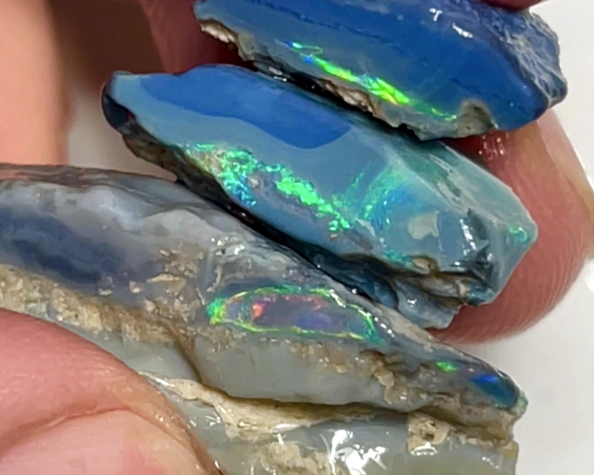 Lightning Ridge Rough Opal 47cts Big Stack of Thick Dark Base Seams Bright Multi colour fires to Cut / carve & polish 35x15x10mm to 20x15x7mm 1008