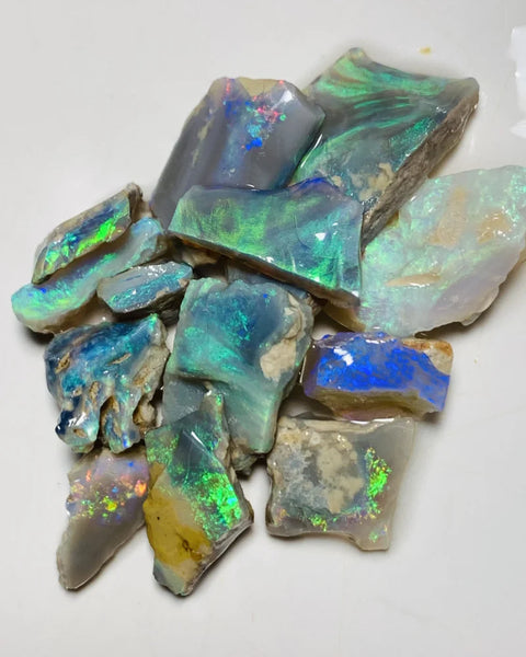 Grawin Rough Seam Opal Parcel 61cts Semi Black & Crystal High Grade Very Bright Lovely colourful material for cutters 26x15x2mm to 8x6x4mm WSX23