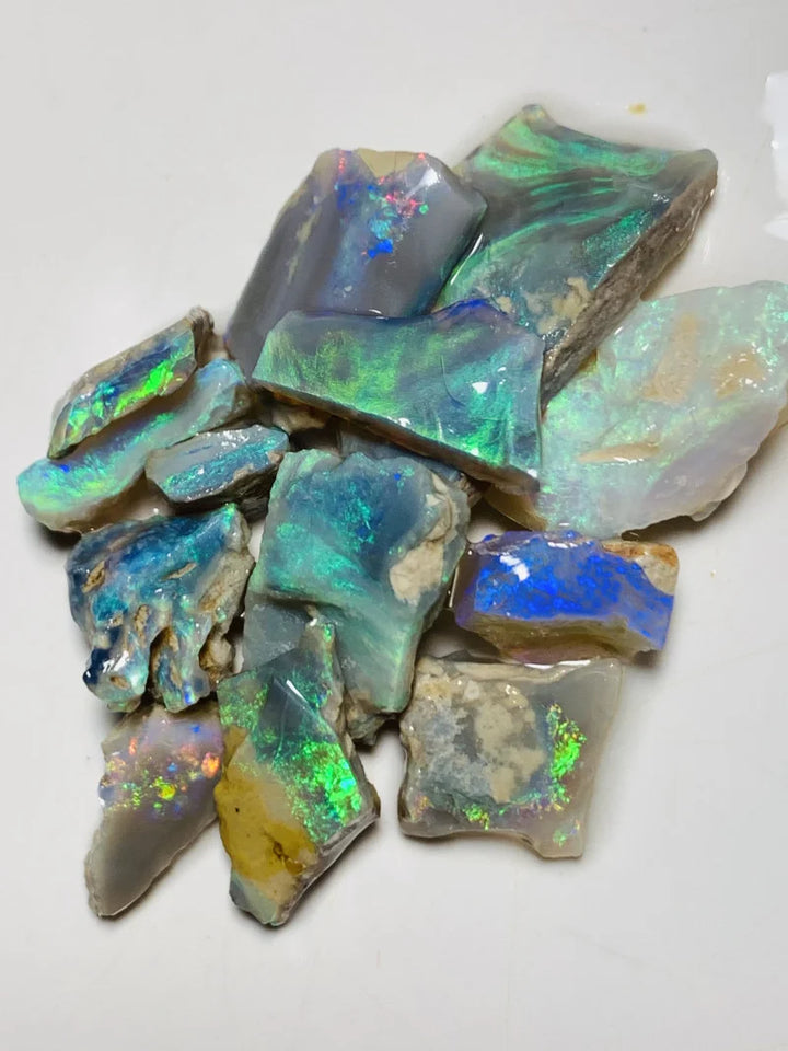 Grawin Rough Seam Opal Parcel 61cts Semi Black & Crystal High Grade Very Bright Lovely colourful material for cutters 26x15x2mm to 8x6x4mm WSX23