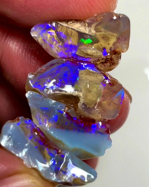 Lightning Ridge 37cts Bright 2 sets knobby Opal rough splits Stunning Bright Blue dominant fires 18x16x7 to 18x8x7 mm 1130