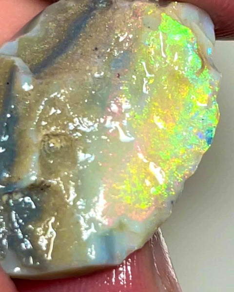 Lightning Ridge Rough Opal Light Base Untouched Seam 18.25cts High Grade Bright Multifires in stunning bar 31x24x4mm WAC12