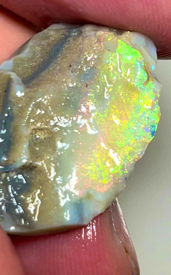 Lightning Ridge Rough Opal Light Base Untouched Seam 18.25cts High Grade Bright Multifires in stunning bar 31x24x4mm WAC12