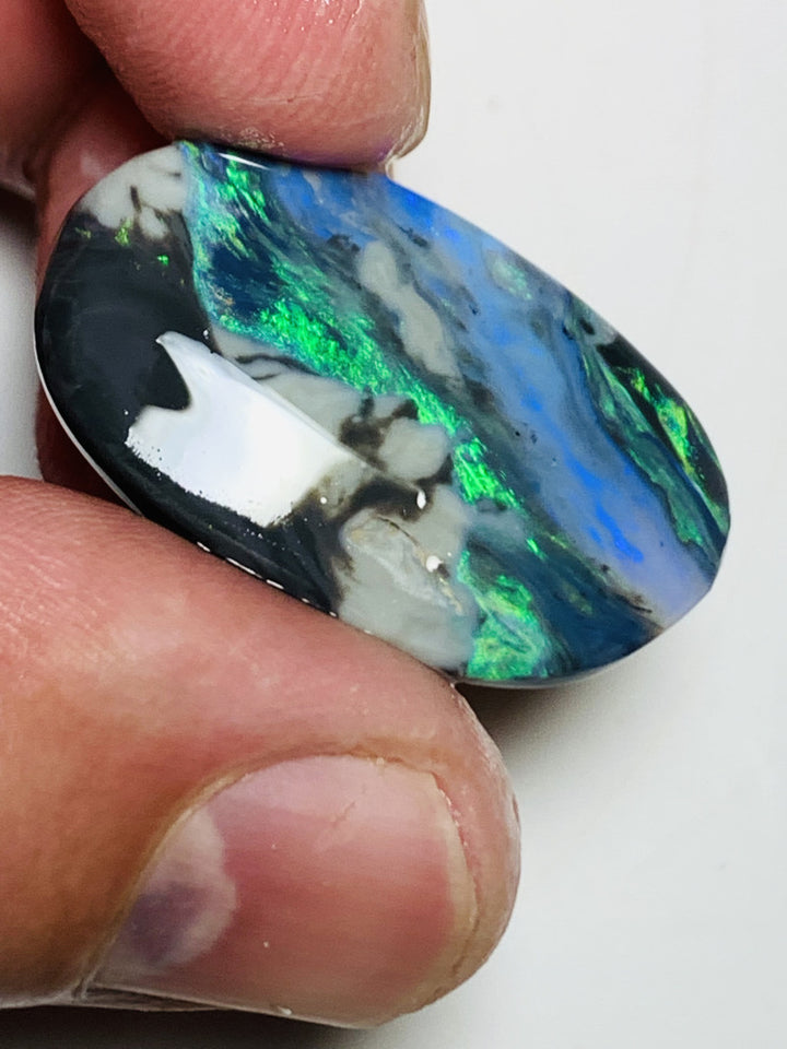 Lightning Ridge Rough / Rub Semi Black opal 21.4cts Mother Nature's Oil painting Picture stone with Bright multicolours 30x18x4mm WSU53