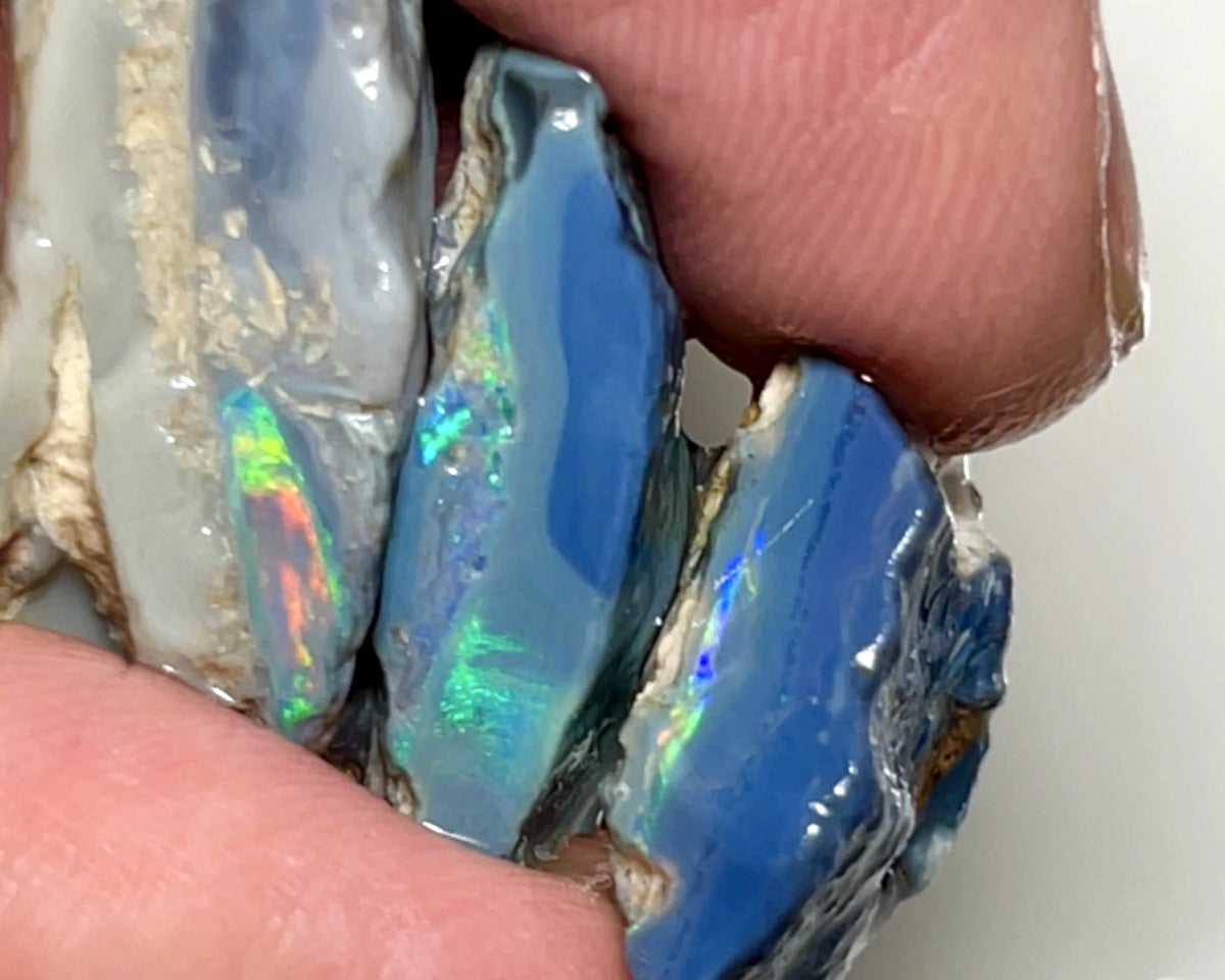 Lightning Ridge Rough Opal 47cts Big Stack of Thick Dark Base Seams Bright Multi colour fires to Cut / carve & polish 35x15x10mm to 20x15x7mm 1008