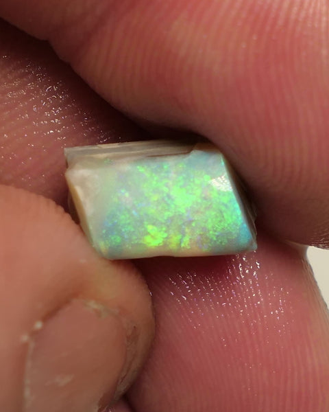 Mintabie Opal 4cts Seam rough rub  Yellow Green Dominant Bright Multifires in the bar Packed with Potential 12x6x5mm 4APR