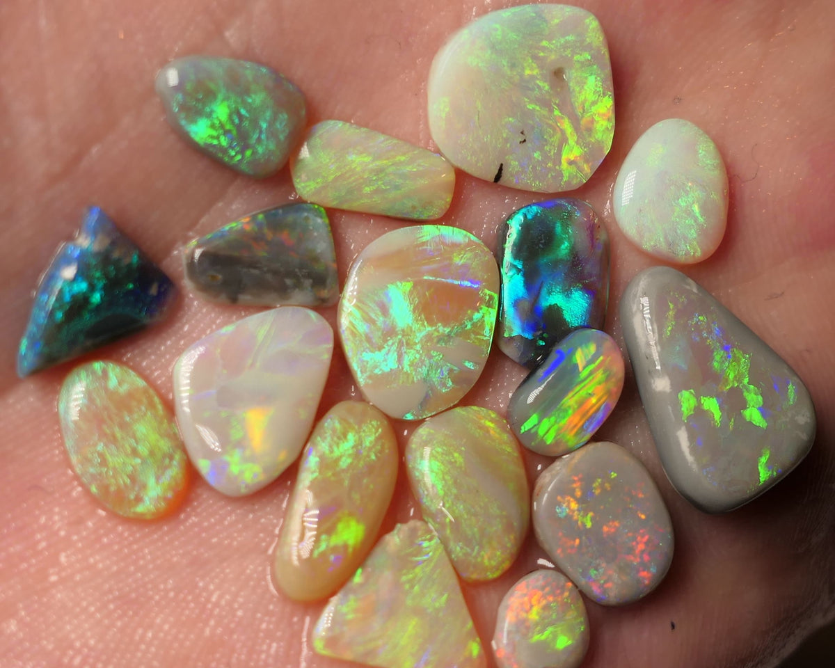 Lightning Ridge Opal Rubs/Preforms Jewellery Makers parcel Gem Grade Dark Light & Crystal Miners Bench® Preforms 29cts Gorgeous Vivid Vibrant Super bright Multifires 17x12x4mm to 7x6x1.5mm WAC69