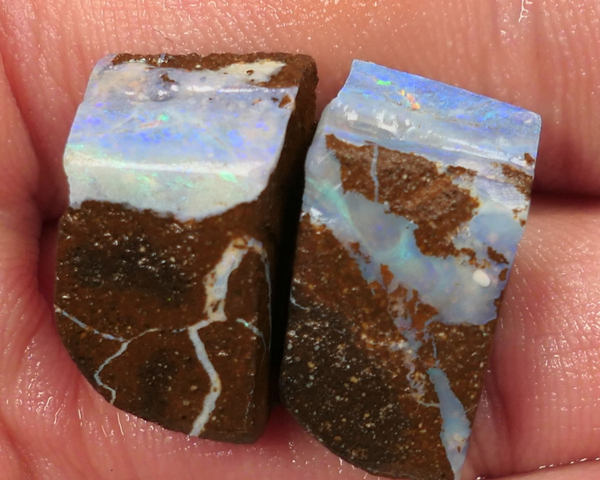 Queensland Boulder opal 22cts rough / slice / rubs Perfect for ring stones Koroit nice fires both approx 17x12x6mm 0440