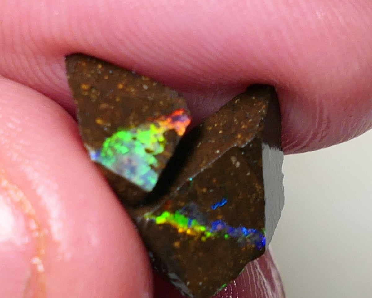 Queensland Boulder Boulder opal 5cts rough / Rubs Winton Bright Electric Multifires 13x9x3mm & 6x4x3mm 0606