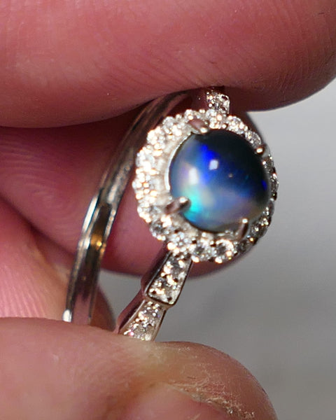 Miners Bench® Stunning Black Crystal Opal 6mm Round 0.6cts in Sterling Silver 925 Adjustable Ring Setting FR131