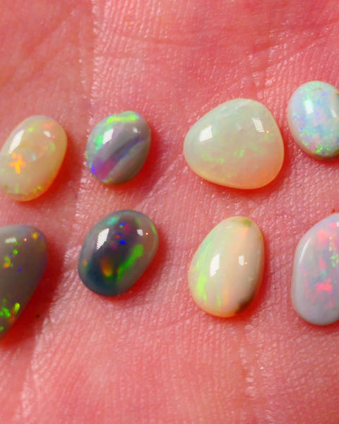 Lightning Ridge Opal Gemstone Parcel small stones 4.35cts Total Gorgeous colours mix of bases here 9x5x2.5mm to 5x4x2mm 0651