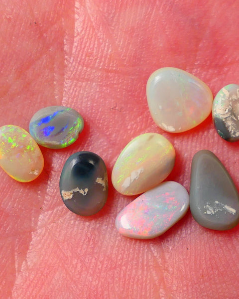 Lightning Ridge Opal Gemstone Parcel small stones 4.35cts Total Gorgeous colours mix of bases here 9x5x2.5mm to 5x4x2mm 0651