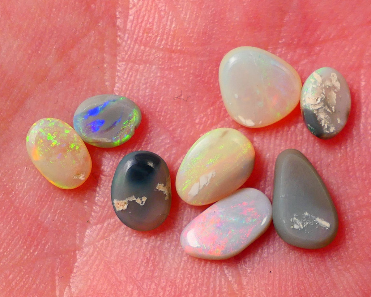 Lightning Ridge Opal Gemstone Parcel small stones 4.35cts Total Gorgeous colours mix of bases here 9x5x2.5mm to 5x4x2mm 0651