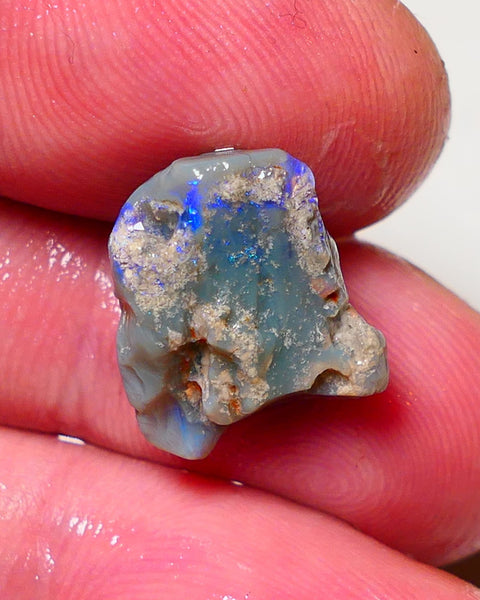 Lightning Ridge Rough Opal 9.5cts Dark Base Pea Knobby showing nice  Bright colours 15x13x12mm 0702