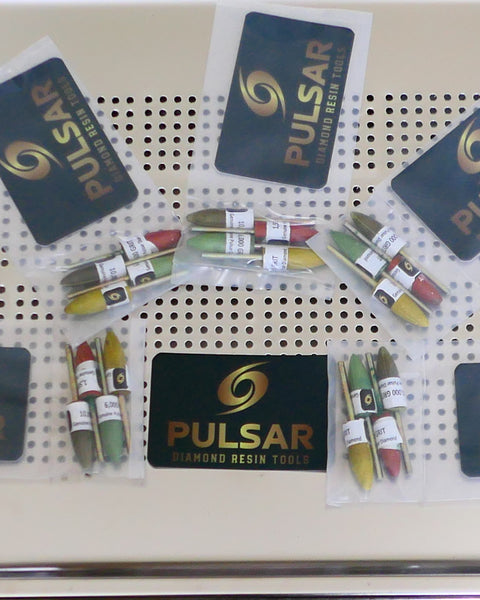 PULSAR™ DIAMOND RESIN POINTS MK2'S COLOUR CODED LAPIDARY BURRS FOR DREMEL & ROTARY TOOLS 3MM SHAFT POLISH SET 1500-3000-6000-10000 GRITS