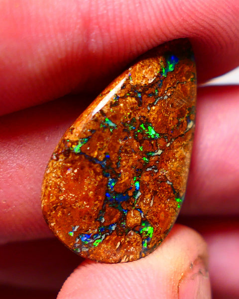 Australian Queensland Boulder opal Polished Carved Gemstone 13cts Jewellery Quality Matrix Gorgeous Veins with Electric Bright Blues & Greens 25x15x5mm 0902