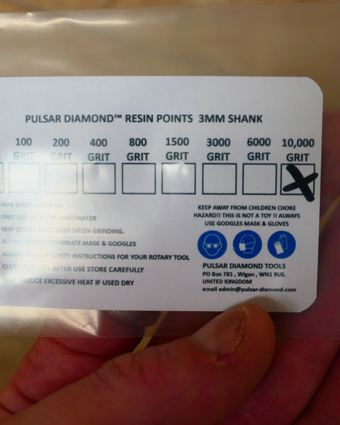 PULSAR™ DIAMOND RESIN POINTS MK2'S COLOUR CODED LAPIDARY BURRS FOR DREMEL & ROTARY TOOLS 3MM SHAFT POLISH SINGLE 1x 10,000 GRIT