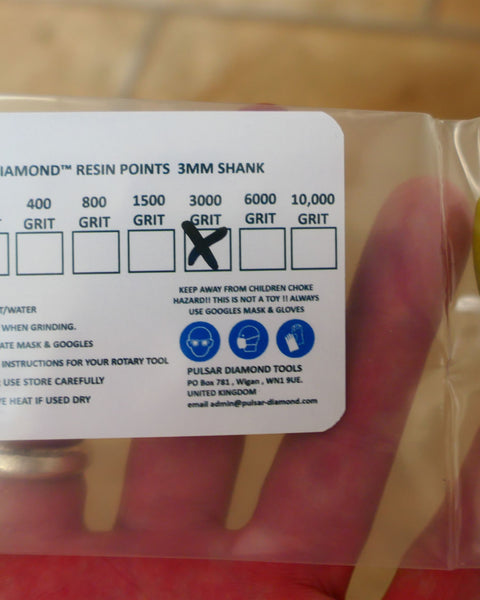 PULSAR™ DIAMOND RESIN POINTS MK2'S COLOUR CODED LAPIDARY BURRS FOR DREMEL & ROTARY TOOLS 3MM SHAFT POLISH SINGLE 1x 3,000 GRIT