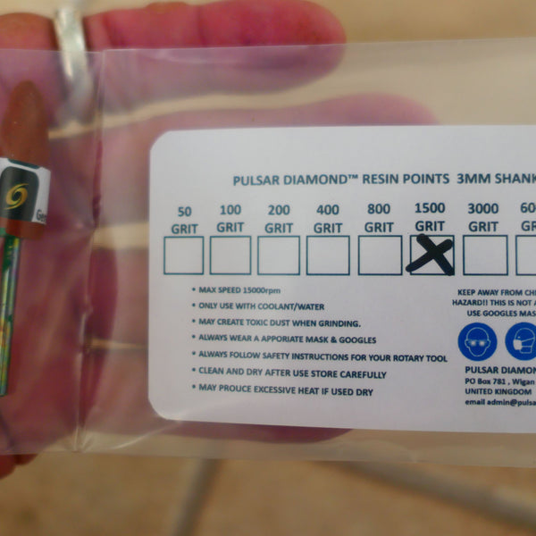 PULSAR™ DIAMOND RESIN POINTS MK2'S COLOUR CODED LAPIDARY BURRS FOR DREMEL & ROTARY TOOLS 3MM SHAFT POLISH SIGNLE 1x 1,500 GRIT