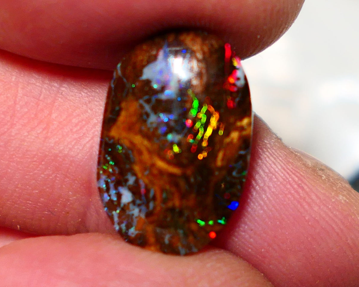 Australian Queensland Boulder Matrix opal Polished Gemstone 7.00cts Red Alert gorgeous Bright Multifires 18x11.5x4mm BO016