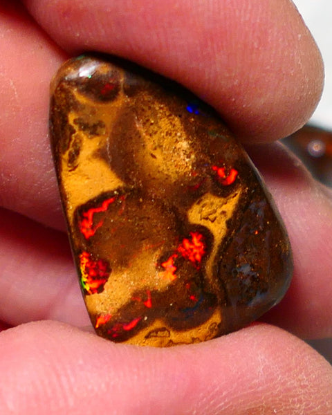 Queensland Boulder Matrix opal RED ALERT SOMETHING IS ON FIRES !!!!!!!! 23.50cts rough rub Koroit gorgeous face with Amazing Red Dominant fires 28x18x5mm BO-014