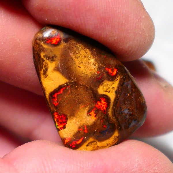 Queensland Boulder Matrix opal RED ALERT SOMETHING IS ON FIRES !!!!!!!! 23.50cts rough rub Koroit gorgeous face with Amazing Red Dominant fires 28x18x5mm BO-014