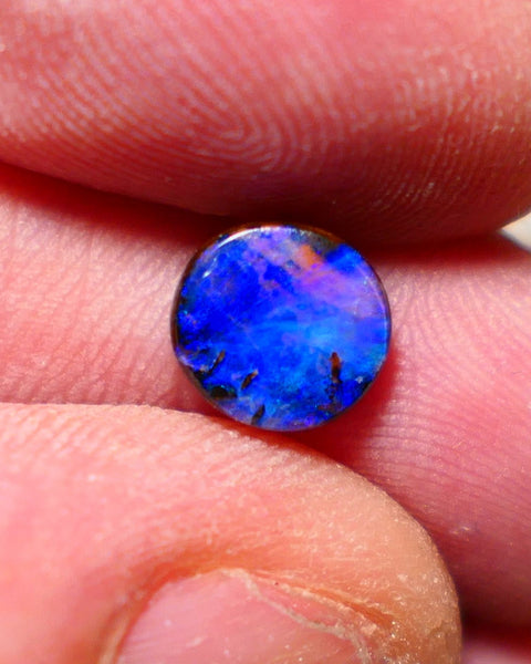 Australian Queensland Boulder opal Polished Gemstone 1.75cts Bright gorgeous blue fires with red fire flash From Winton 8.5x8.2x2.6mm BO018