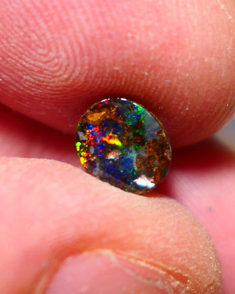 Australian Queensland Boulder opal Polished Gemstone 1.00cts Freeform Oval cut Bright Gorgeous multifires from Winton 7x9x2mm BO-011