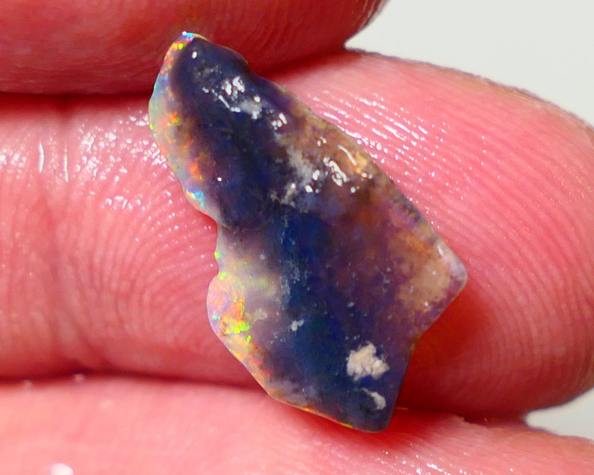 Mulga Rough Opal 2.35cts Stunning Dark Base Seam Orange Blue Dominant Multi colour fires to Cut / carve & polish 18x10x2mm 1142