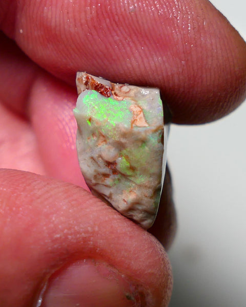 Lightning Ridge Rough Opal 9.70cts Dark Seam showing nice Bright Green Dominant colours 17x10x9mm 1307